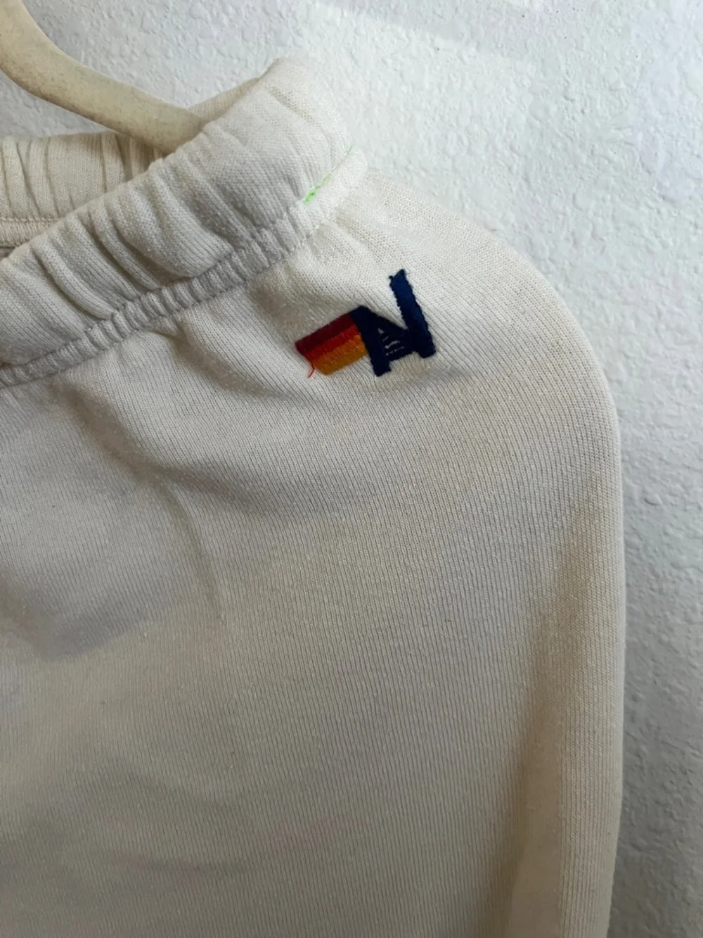 Aviator Nation vintage white Sweatpants & zip hoodie set with Rainbow 'A' Logo - Picture 3 of 14